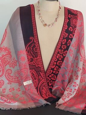 Black Red  Reversible Pashmina Scarf - Cashmere Blend